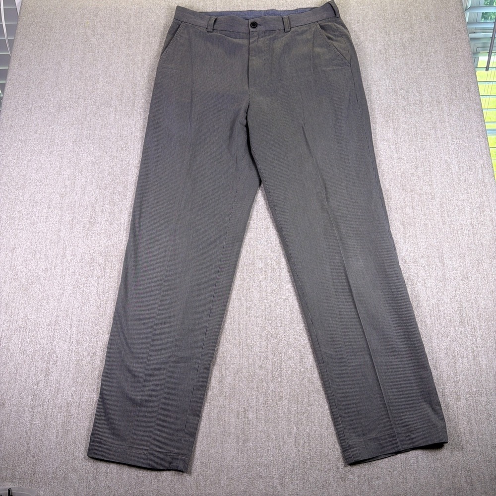 Brooks Brothers Chino Pants Men 36x32 Gray Pinstripe Flat Front Clark Fit